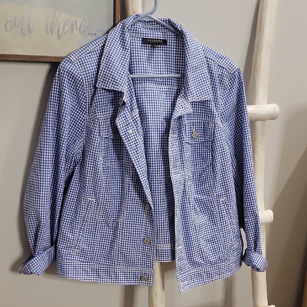 Talbots Blue Checkered Jean Jacket